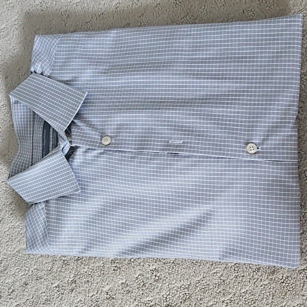 Perry Ellis Light Grey Checkered Dress Shirt